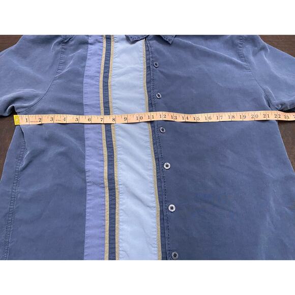 Caribbean Silk Lyocell Bowling Shirt Blue Stripe Men’s L Retro Rockabilly 60's - Picture 3 of 9